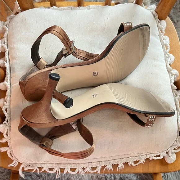 Jessica Metallic Gold Rhinestone Ankle-Strap Heels - Picture 3 of 7